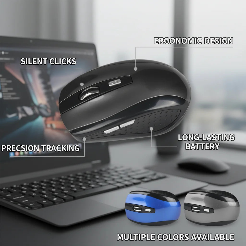 2.4G Wireless Mouse 7500 DPI Ergonomic Gaming Mouse with 6 Buttons, 4-Way Scroll Wheel, USB Optical Wireless Mouse for PC, Laptop & MacBook