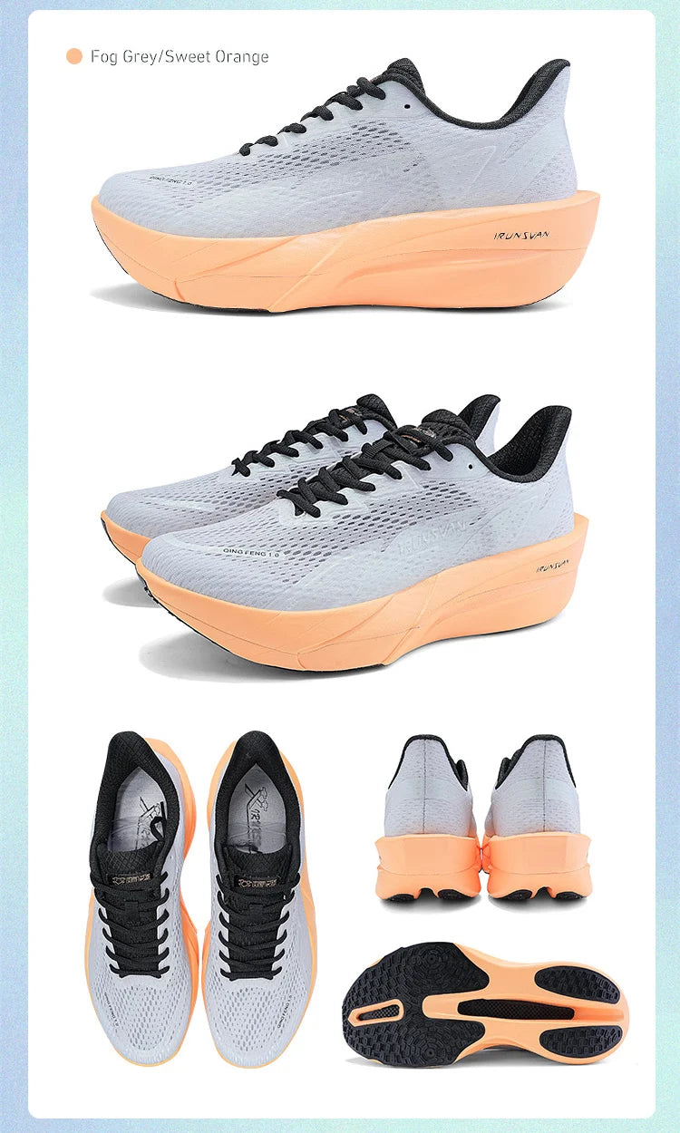 IRUNSVAN Carbon Fiber Sneakers Beginner/Advanced Running Shoes Breathable and Comfortable Thick Bottom Training Shoes Unisex 130