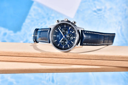 Montre de luxe pour homme Benyar – Chronographe avec date, bracelet en cuir, étanche, luminescente, style sportif et militaire, montre à quartz