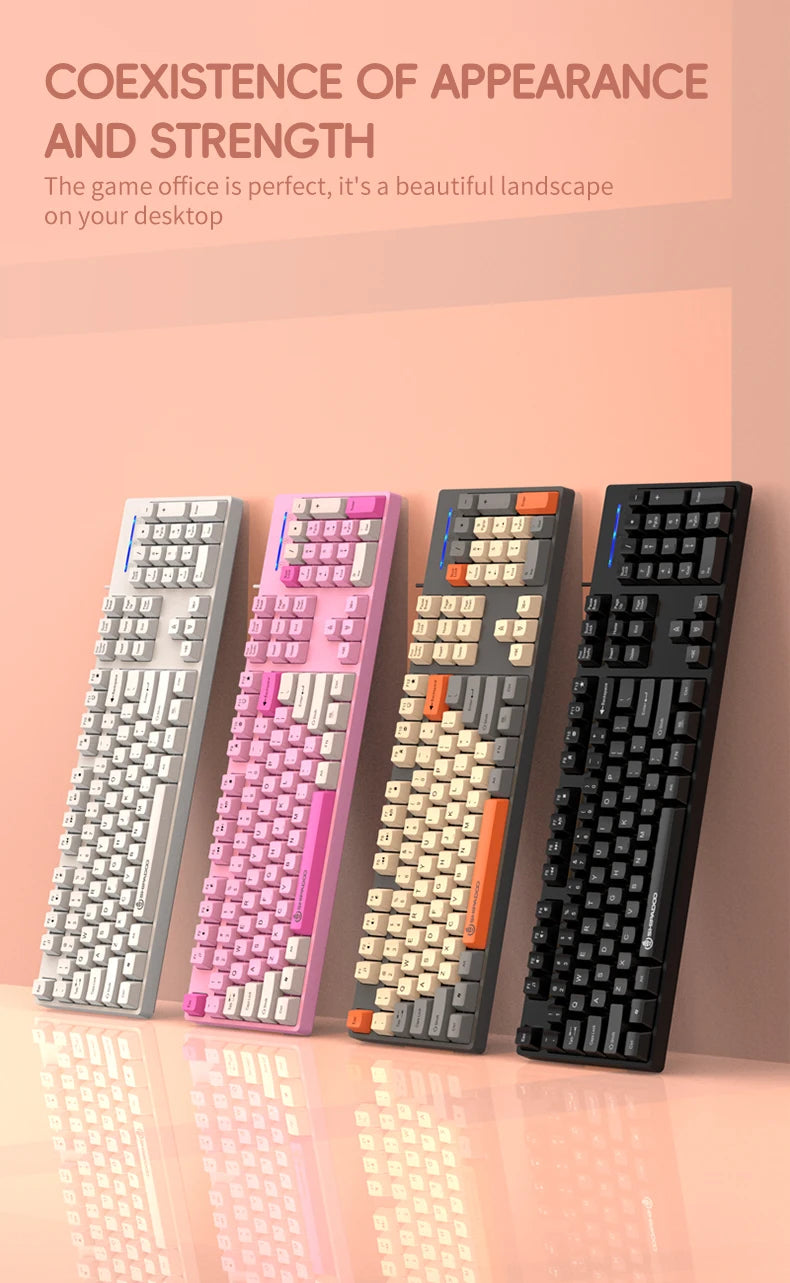 104 Keys Wired Gaming Keyboard Ergonomics Splash Water Colorful ABS Wear-resistant Keycaps Keyboards with Technology Light Key