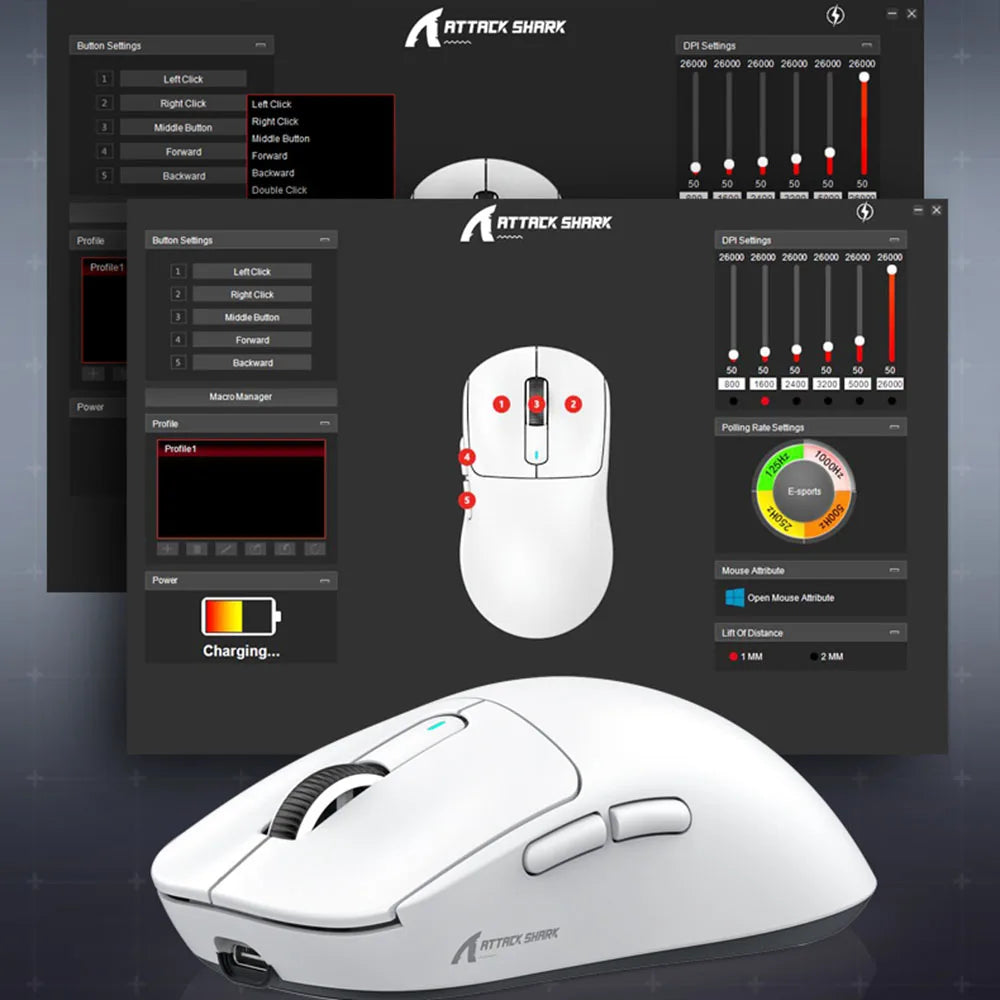 X3 Gaming Mouse Wireless ATTACK SHARK, punainen, 4K-palautusnopeus, Bluetooth Tri-Mode -yhteys, PAW3395, makroilla varustettu Bluetooth-pelihiiri