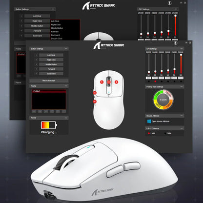 X3 Gaming Mouse Wireless ATTACK SHARK, punainen, 4K-palautusnopeus, Bluetooth Tri-Mode -yhteys, PAW3395, makroilla varustettu Bluetooth-pelihiiri