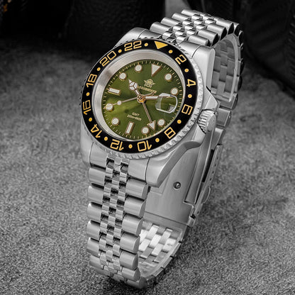 ADDIESDIVE Watch For Men Quartz GMT 20Bar Waterproof BGW9 Super Luminous 316L Stainless Steel Ceramic Bezel Watch