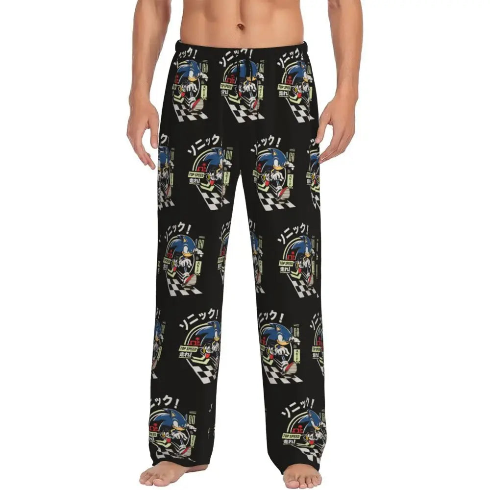 Pantalones de pijama personalizados para hombre con estampado «Soniced», con motivo de erizo, ropa de dormir, pantalones de estar por casa con bolsillos