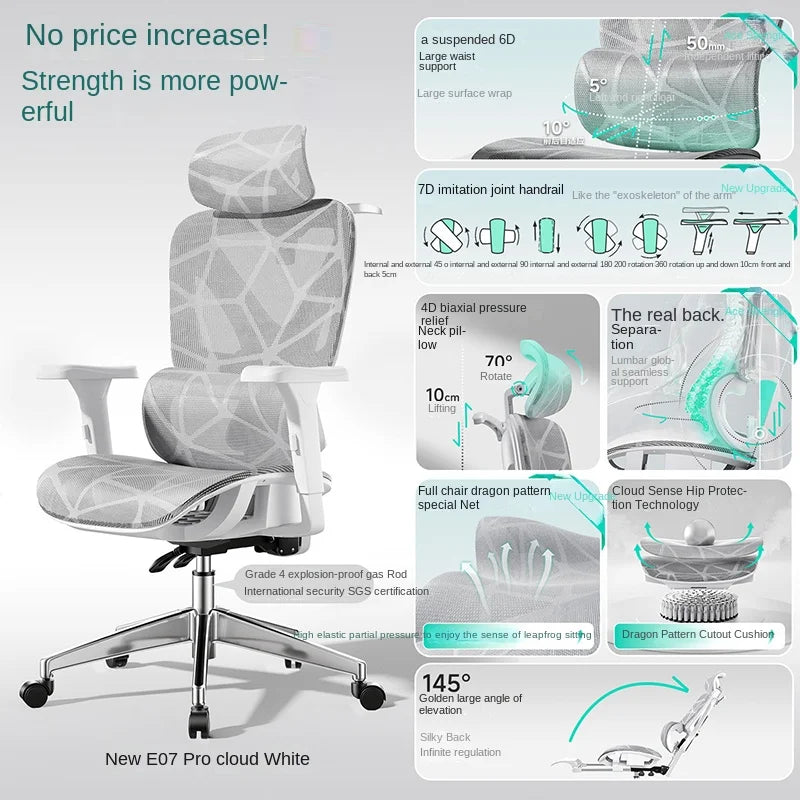 E07 Pro Ergonomic Office Chair Gaming Chair with Footrest, Adjustable Lumbar Support, Reclining Backrest, Comfortable Executive Desk Chair