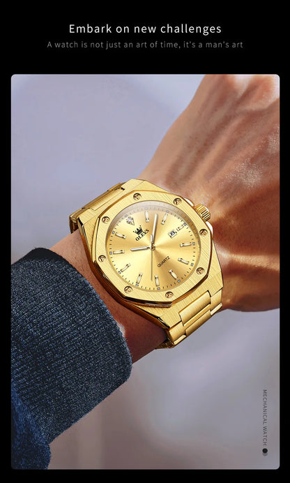 OLEVS Men's Watches Luxury Classic Fashion Fine Steel Original Brand Quartz Wristwatch for Man Waterproof Luminous Date reloj