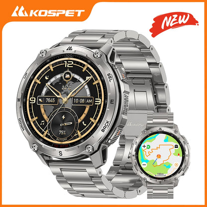 KOSPET Tank T4 SE robuust smartwatch voor heren, militaire kwaliteit, volledig roestvrij staal, GPS, 100 m waterdicht, 45 m vrijduiken, gezondheidsmonitor