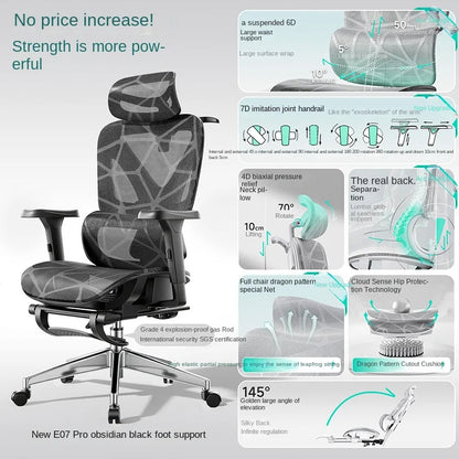 E07 Pro Ergonomic Office Chair Gaming Chair with Footrest, Adjustable Lumbar Support, Reclining Backrest, Comfortable Executive Desk Chair