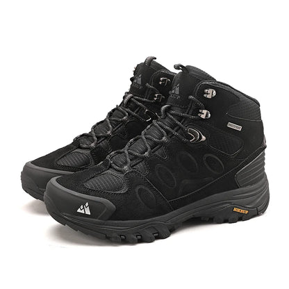 Botas de caminhada de cano alto para homem HIKEUP, calçado de inverno para exterior, com atacadores, antiderrapante, desportivo e casual, botas de trekking em camurça, quentes para homem
