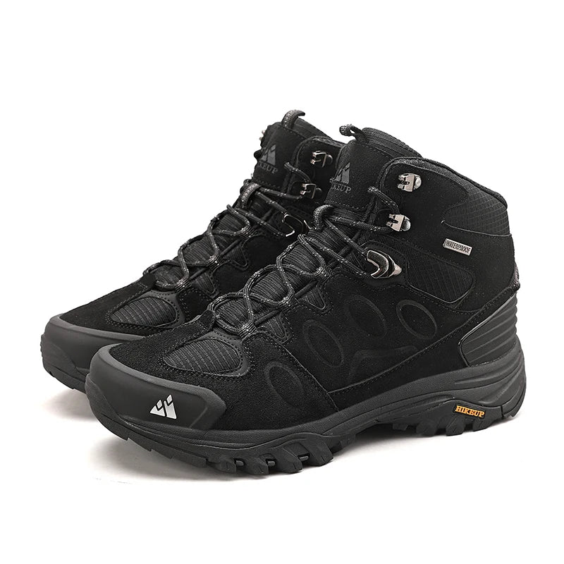 HIKEUP High-Top Men Hiking Boots Winter Outdoor Shoes Lace-Up Non-Slip Sports Casual Trekking Boots Men Suede Warm Shoes