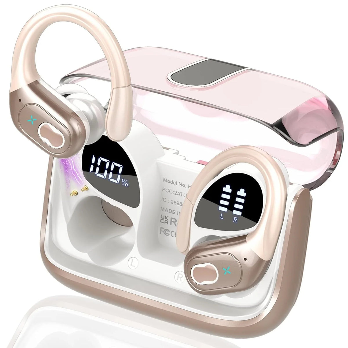 Écouteurs sans fil Sport Bluetooth 5.4 casque avec micro antibruit 75 heures HiFi stéréo sur l'oreille bourgeon LED affichage USB-C IPX7