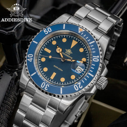 ADDIESDIVE Watch for Men New Quartz Wristwatch Green Ceramic Bezel Diving 200m Luminous 41mm Automatic Date Diver Men's Watch