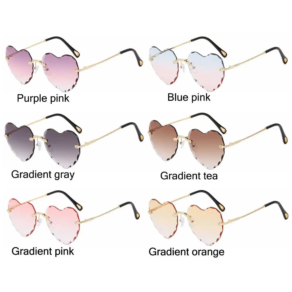 Ochelari de soare în formă de inimă, cu ramă metalică fără ramă, lentile degradate, ochelari de soare „Love Heart” pentru femei, protecție UV400