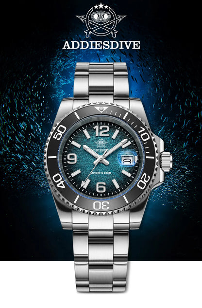 ADDIESDIVE 48mm Diver Watch Fashion Gradient Color Rotatable Bezel Quartz Watches Luminous 200m Waterproof Stainless Men's Watch