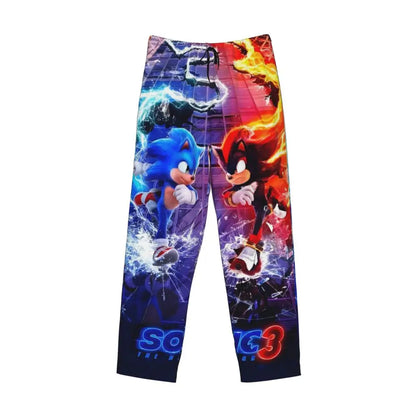 Pantalones de pijama personalizados para hombre con estampado «Soniced», con motivo de erizo, ropa de dormir, pantalones de estar por casa con bolsillos