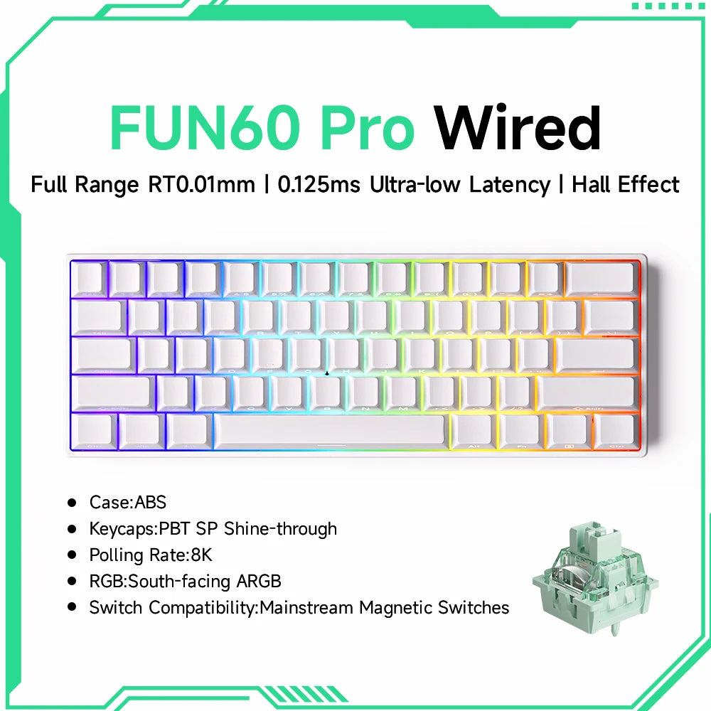 Akko MonsGeek FUN60 Magnetic Switch Mechanical Keyboard 60% Gaming Keyboard with Rapid Trigger 0.01mm, 8K Polling Rate, ARGB, Custom Mechanical Keyboard