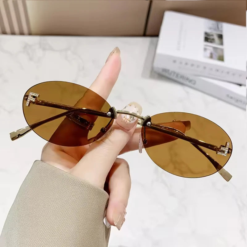 Zestaw 3 par damskich modnych okularów przeciwsłonecznych bez oprawek w stylu retro, małe owalne, ze stopu metali, eleganckie okulary przeciwsłoneczne z gradientowymi szkłami, okulary na zewnątrz i w podróży