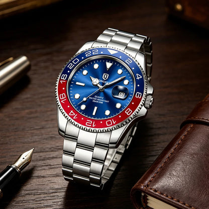 QINGXIYA Luxe herenhorloges met kwartsmechanisme, roestvrij staal, waterdicht, verlicht, datumweergave, herenpolshorloge, reloj hombre