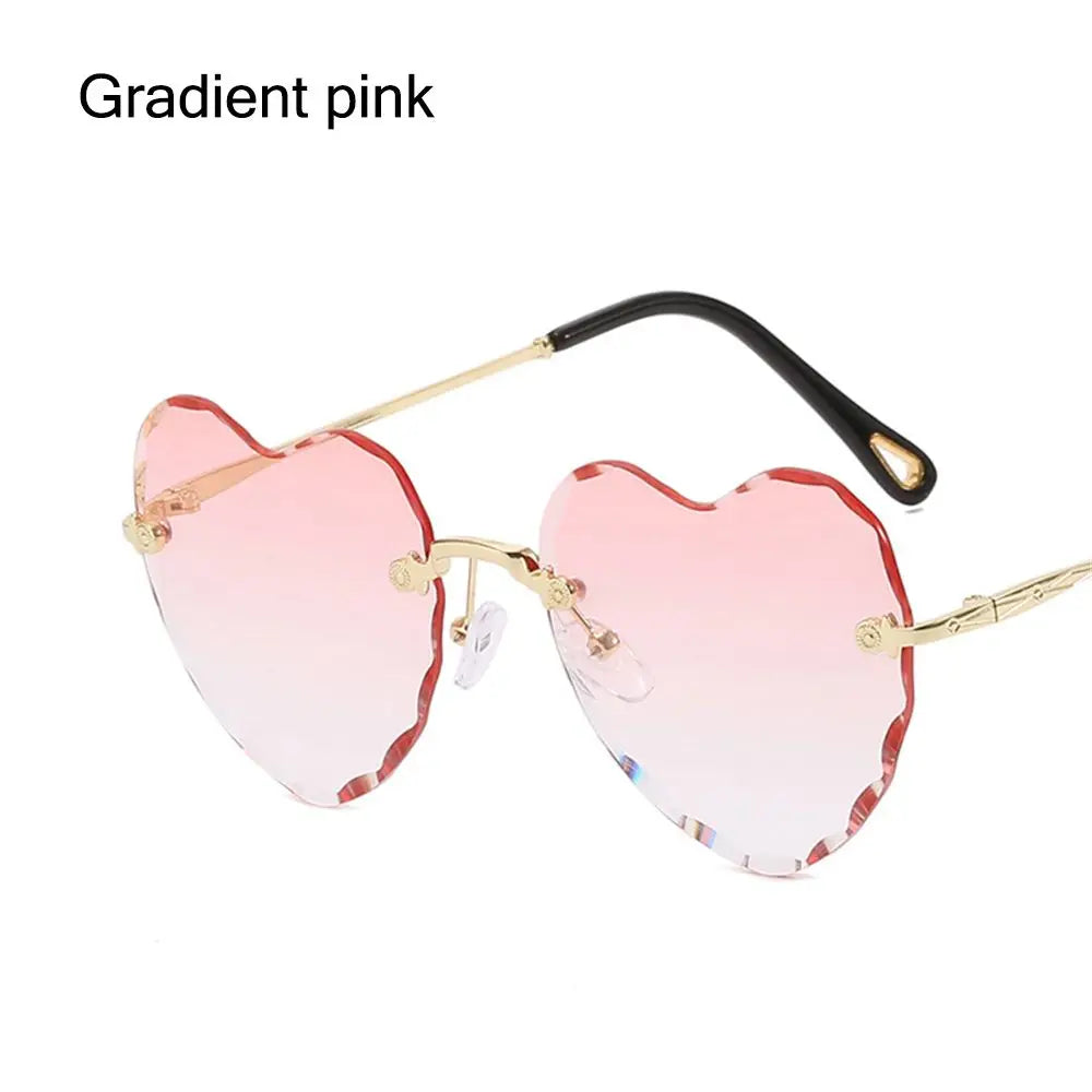Ochelari de soare în formă de inimă, cu ramă metalică fără ramă, lentile degradate, ochelari de soare „Love Heart” pentru femei, protecție UV400