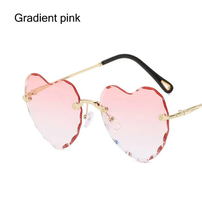 Ochelari de soare în formă de inimă, cu ramă metalică fără ramă, lentile degradate, ochelari de soare „Love Heart” pentru femei, protecție UV400