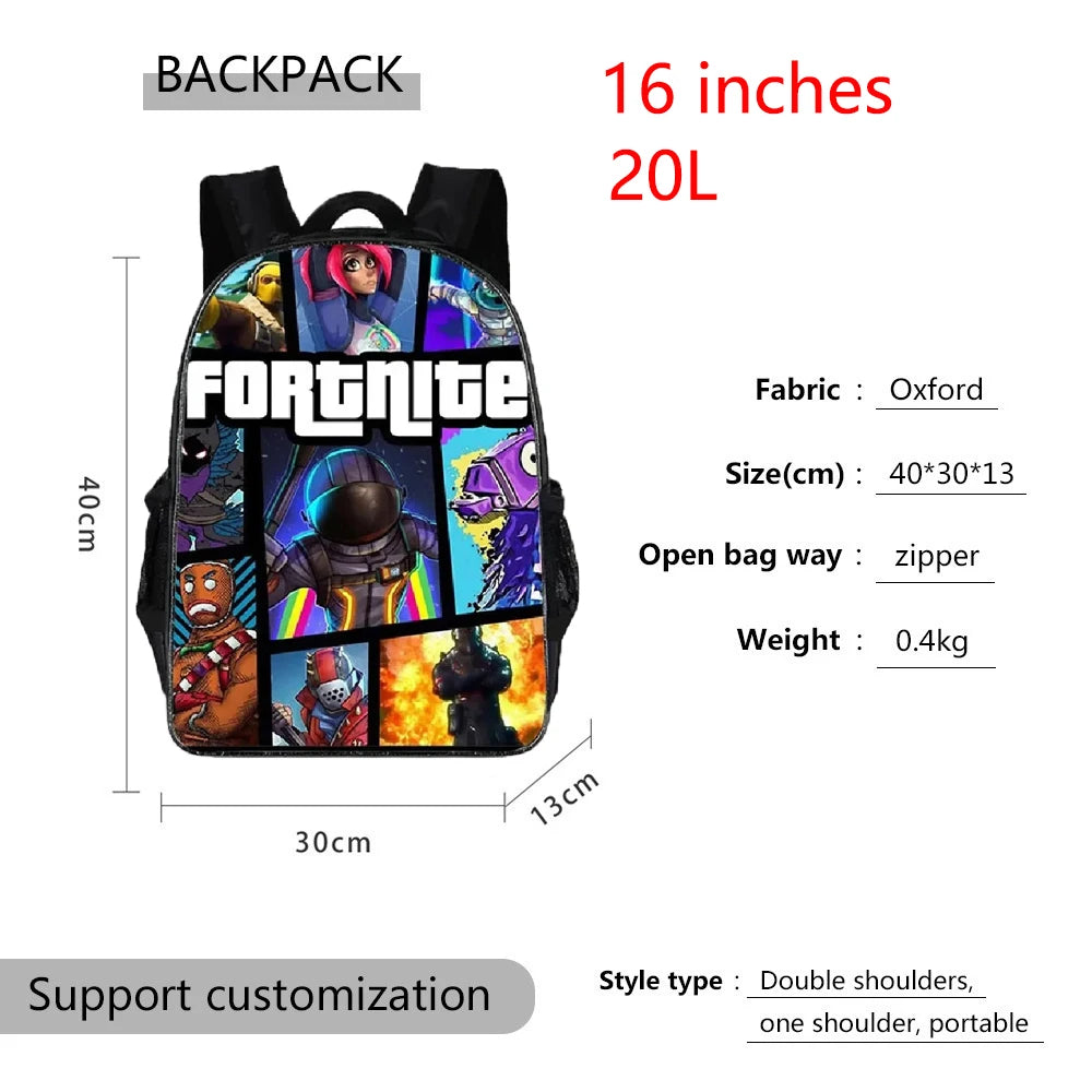 Fortnite Anime Character New Backpacks Cartoon Battle Royale Student 3-piece Set Book Bag Meal Box Pen Bag Anime Gifts