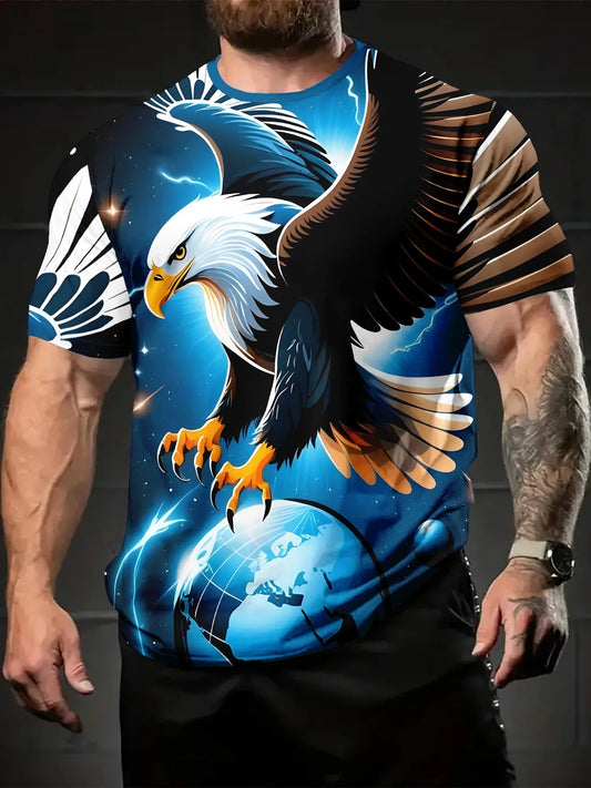 Módní trička s potiskem Eagle Luxusní trička Letní pánská trička Ležérní trička Trička s krátkým rukávem 3D tisk Pánské oblečení
