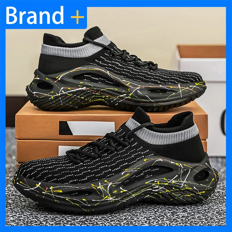 Sapatilhas desportivas para homem em malha leve e macia, sola espessa antiderrapante, estilo ténis, nova moda de primavera, com atacadores, para fitness ao ar livre e corrida
