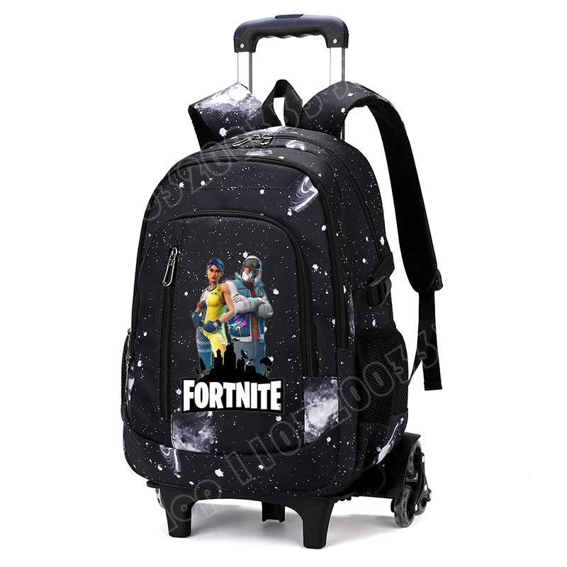 Fortnite 2 in 1 Trolley Backpack Starry Sky Print Large Capacity Waterproof Laptop Bag Stair Climbing Design Student Schoolbag