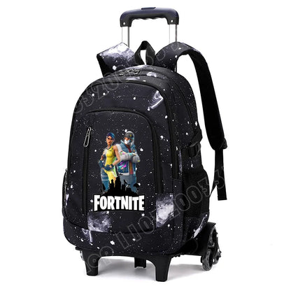 Fortnite 2 in 1 Trolley Backpack Starry Sky Print Large Capacity Waterproof Laptop Bag Stair Climbing Design Student Schoolbag