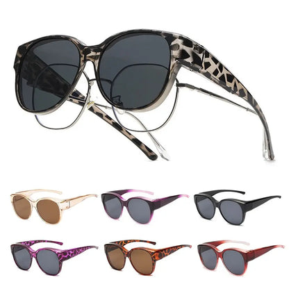 Fashion UV Protection Driving Sunglasses Round Frame Y2K Wear Over Glasses Retro Black Shades for Women Men