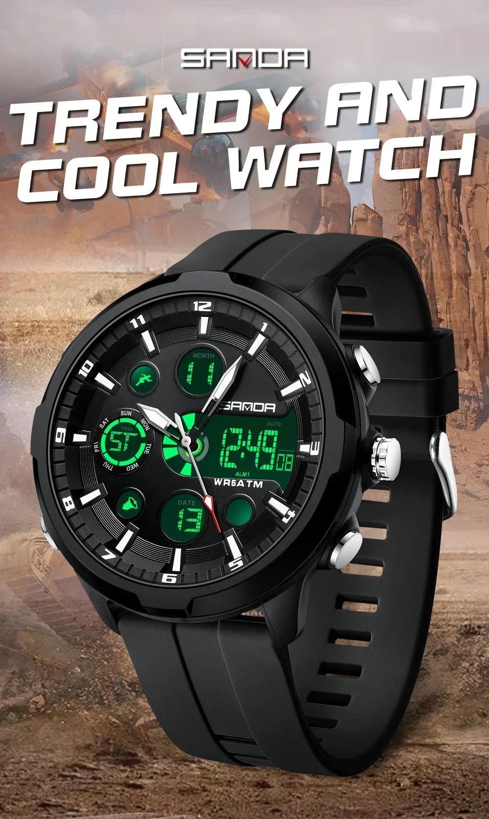 SANDA 9053 G Sportieve militaire herenhorloges Luxe digitaal horloge 50 m waterdicht quartz-polshorloge voor mannen Relogios Masculino