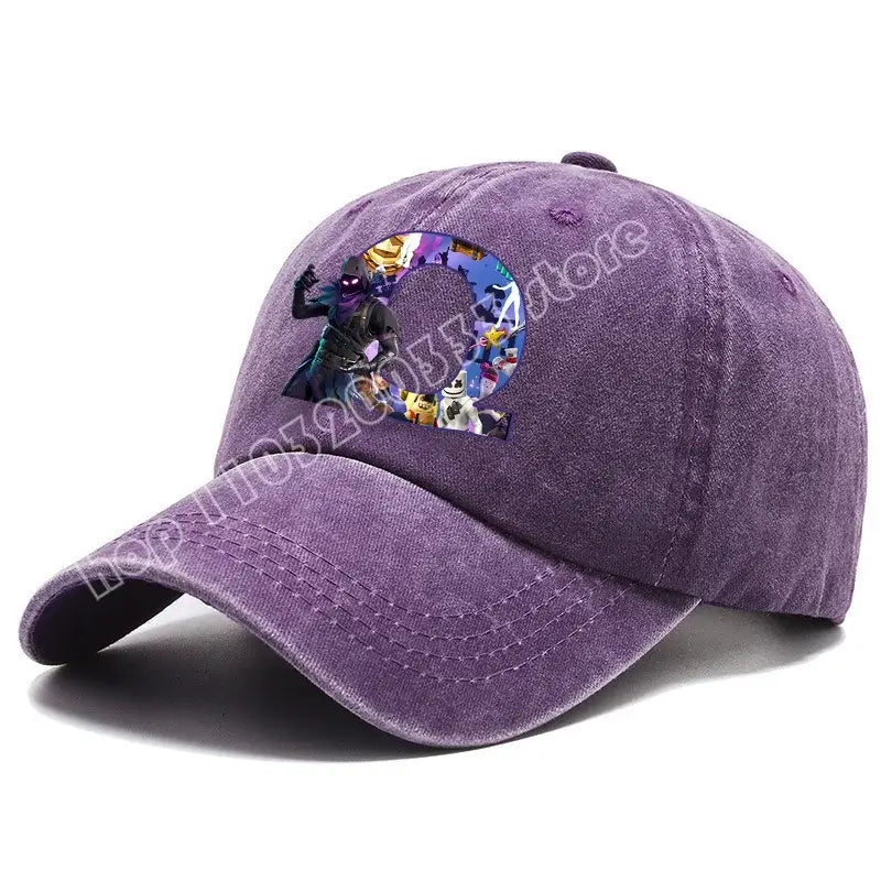 Fortnite A-Z Letter Adult Baseball Cap Men Women Adjustable Hat Washed Denim Retro Hip Hop Sun Hat Outdoor Sports Accessory Gift
