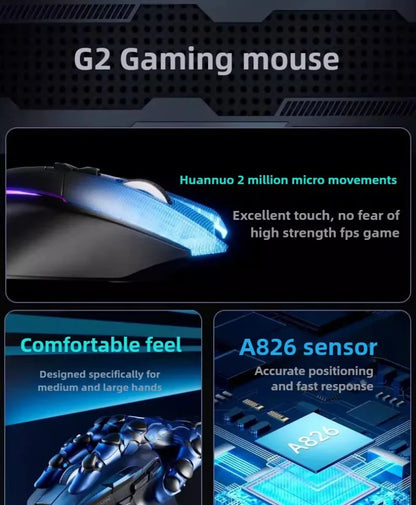 G2 Wired Gaming Mouse 12800DPI Ergonomics RGB Lighting Effect 1000Hz 7000FPS 9 Keys Macro Programming Mouse for Laptops Desktop