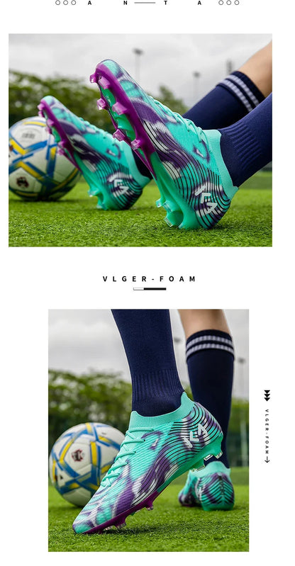 Nuevas zapatillas de fútbol para hombre, botas para césped exterior, tacos antideslizantes de alta calidad, caña alta y ligeras para niños, modelo superventas