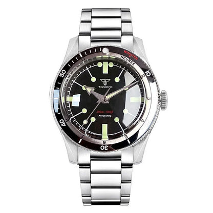 Tandorio NH35A PT5000 Mechanical Men's Watch 20BAR Waterproof Sapphire Luminous Red Black Dial Stainless Steel Bracelet New Clock