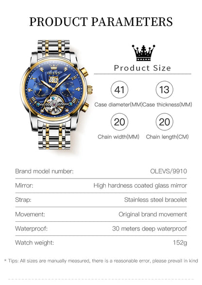OLEVS 9910 Mens Watch Original Luxury Brand Waterproof Luminous  Automatic Mechanical Watch Dual Calendar Watch Box Reloj
