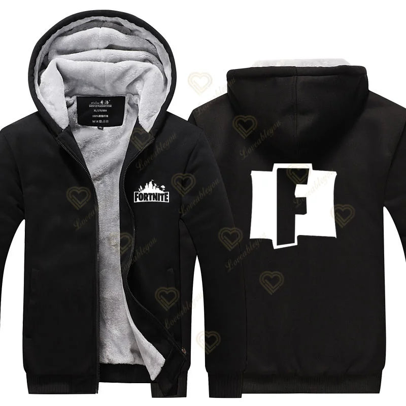 New Arrival Fortnite Men Cool Sweatshirt Battle Game Coat Winter Thick Fleece Warm Zipper Harajuku Hoodie Streetwear