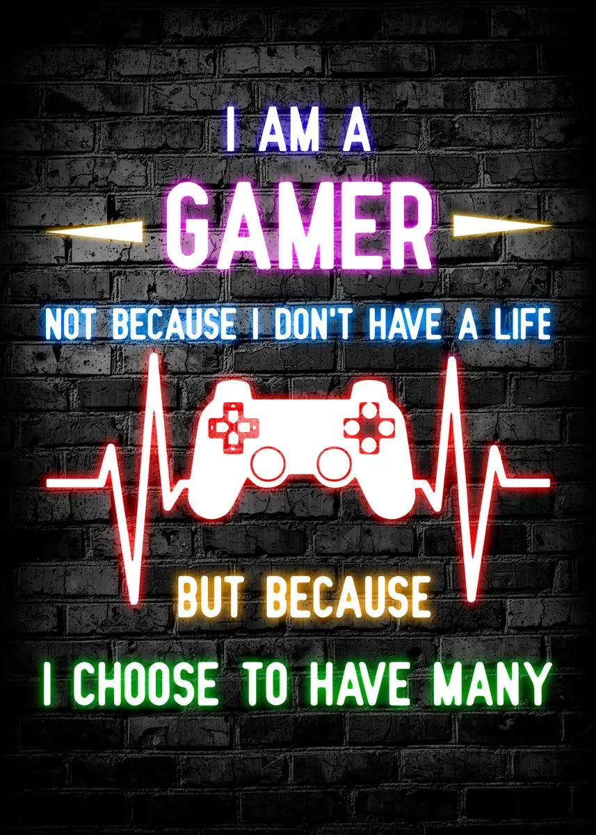 Poster „Nordic Cat and Gaming Controller Quotes“ – moderne Leinwandmalerei als Wandkunst und Wandbild für die Zimmerdekoration von Gamer-Jungen und -Mädchen (nicht Neon)