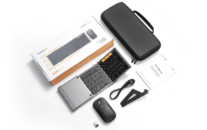 ProtoArc Foldable Keyboard and Mouse, XKM01 Combo for Business Travel 2.4G+Dual Bluetooth Portable for Laptop iPads Tablets