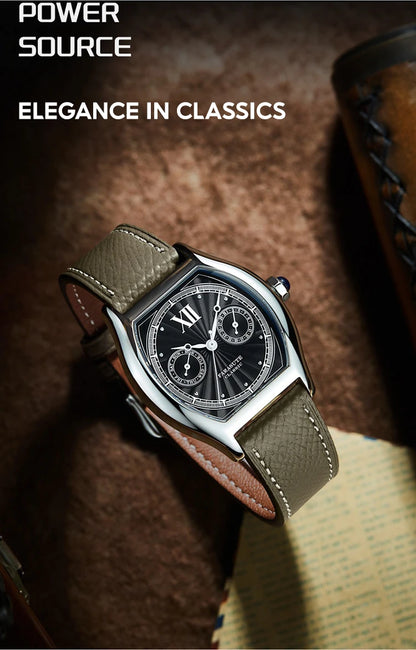 FARASUTE Nieuw 36 mm herenhorloge met quartz uurwerk VH64, roestvrij staal, sportief en modieus, saffierglas, waterdicht herenhorloge