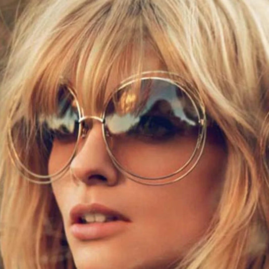 Vintage Round Big Size Oversized lens Mirror  Sunglasses Women Brand Designer Metal Frame Lady Sun Glasses  Lady Cool Retro