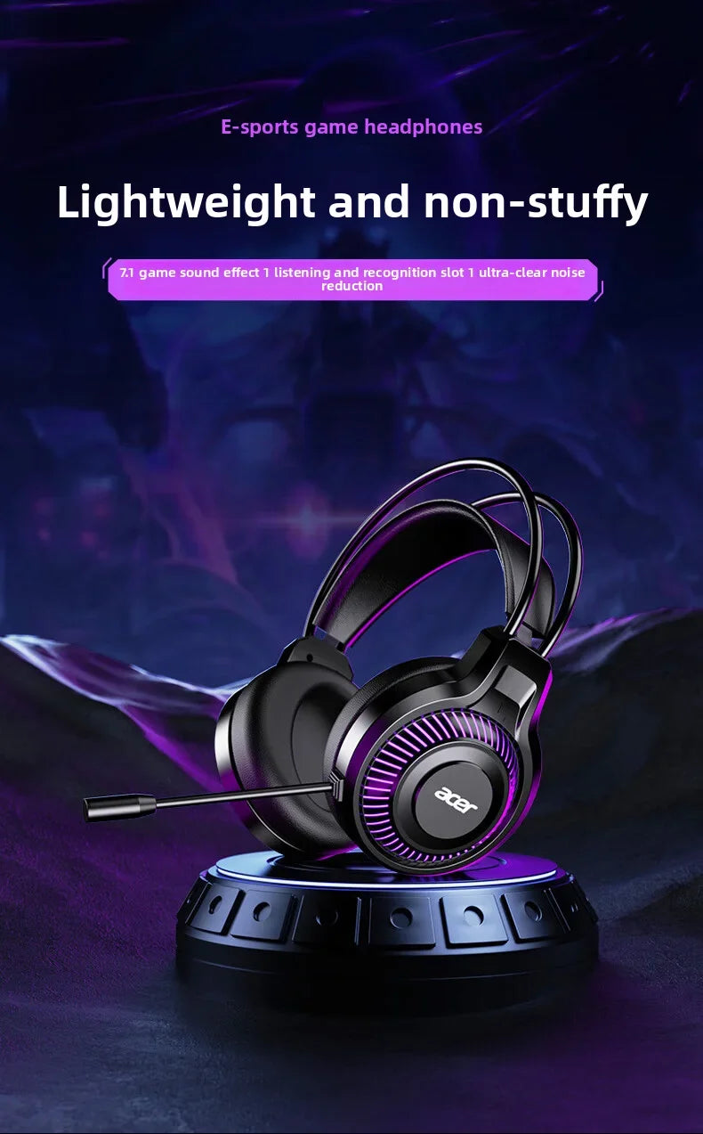 Acer OHW303 Gaming Headset with Microphone – 7.1 Virtual Surround Sound, Deep Bass, LED Lighting & Wired PC Gaming Headphones