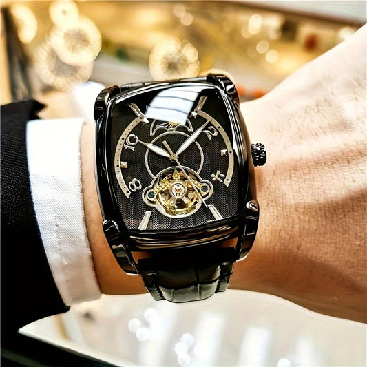 [Relógio mecânico de luxo com turbilhão] Relógio mecânico de luxo com turbilhão, leve, para homem – Modelo topo de gama totalmente automático, com o estilo «esqueleto» em voga, ideal para um look profissional ou