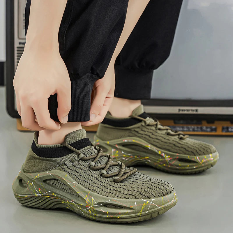 Sapatilhas desportivas para homem em malha leve e macia, sola espessa antiderrapante, estilo ténis, nova moda de primavera, com atacadores, para fitness ao ar livre e corrida