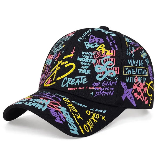 Colorful graffiti hip-hop baseball cap, casual sun protection printed duckbill cap, personalized for men and women