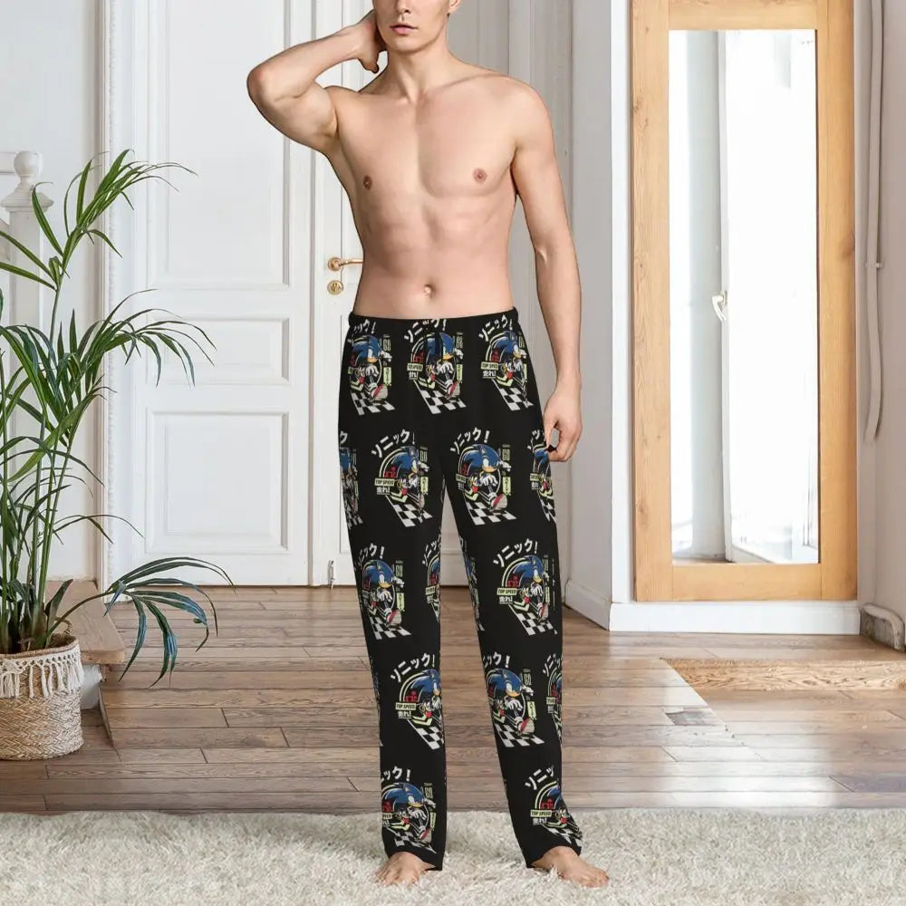 Pantalones de pijama personalizados para hombre con estampado «Soniced», con motivo de erizo, ropa de dormir, pantalones de estar por casa con bolsillos