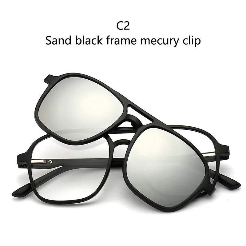 Ochelari de soare polarizați cu atracție magnetică oglindă, ochelari de ciclism 2 în 1 cu clemă, ochelari strălucitori pentru bărbați, ochelari cu ramă dublă pentru femei