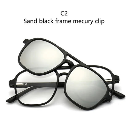 Ochelari de soare polarizați cu atracție magnetică oglindă, ochelari de ciclism 2 în 1 cu clemă, ochelari strălucitori pentru bărbați, ochelari cu ramă dublă pentru femei