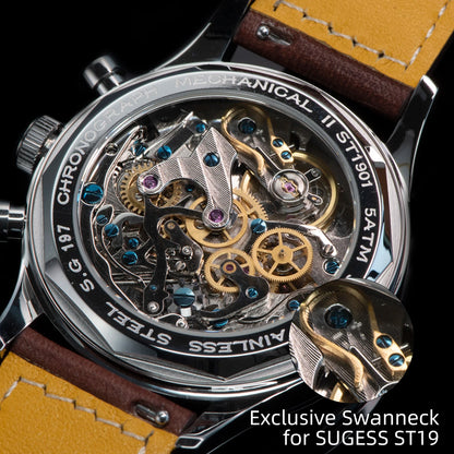 Sugess Pilot Watch ST19 Origin Movement Swanneck Wristwatch Mechanical Chronograph Sapphire Crystal Military Limited Racing 1963