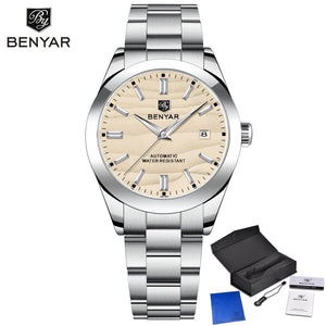 BENYAR best seller 40MM Luxury Mechanical Automatic Watch 316L Stainless Steel Waterproof Calendar Fashion SimpleWatches for Men